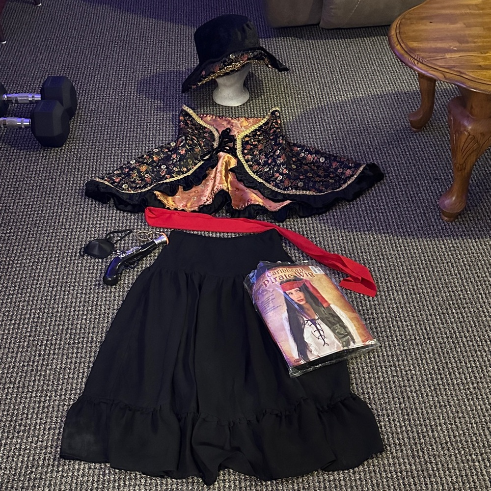 Black, Red, Gold and Floral Pirate Costume Set.    Halloween